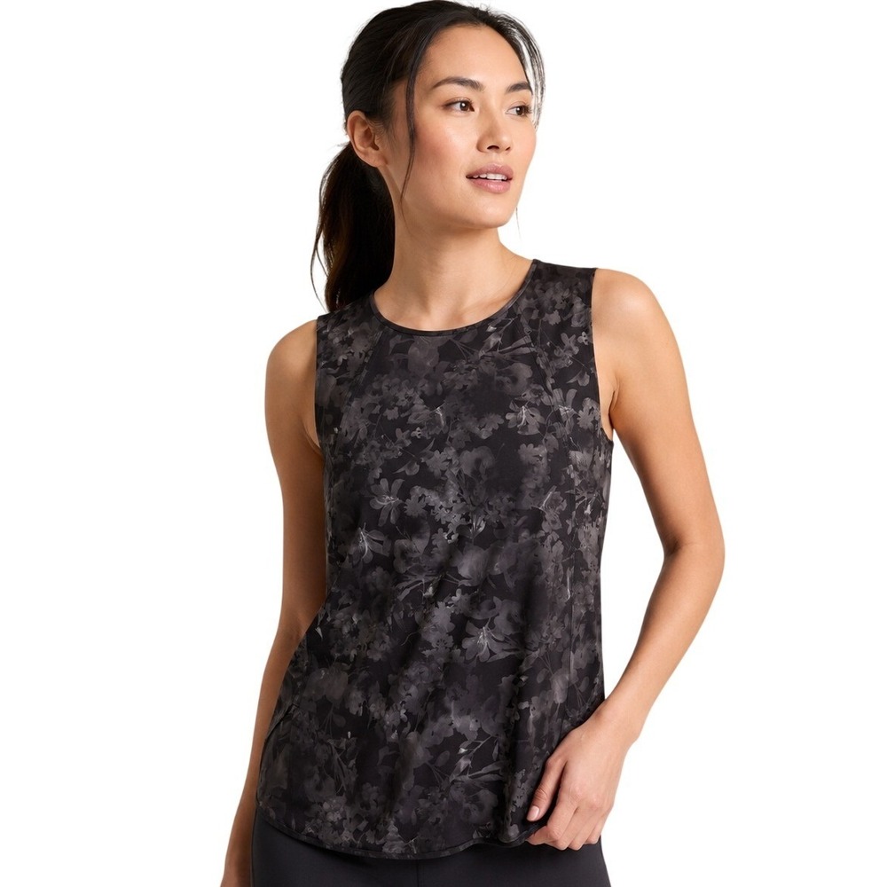Athleta Refined Zephyr Tank Black Floral Sleeveless‎ Top S